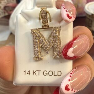 14KT Gold Pavé 'M' Initial Pendant - Gold